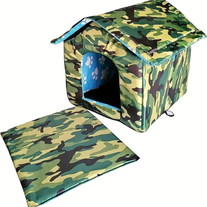 Weatherproof Portable Pet House with Removable Cushion for Cats and Dogs - Indoor/Outdoor Cat Shelter and Kennel Tent