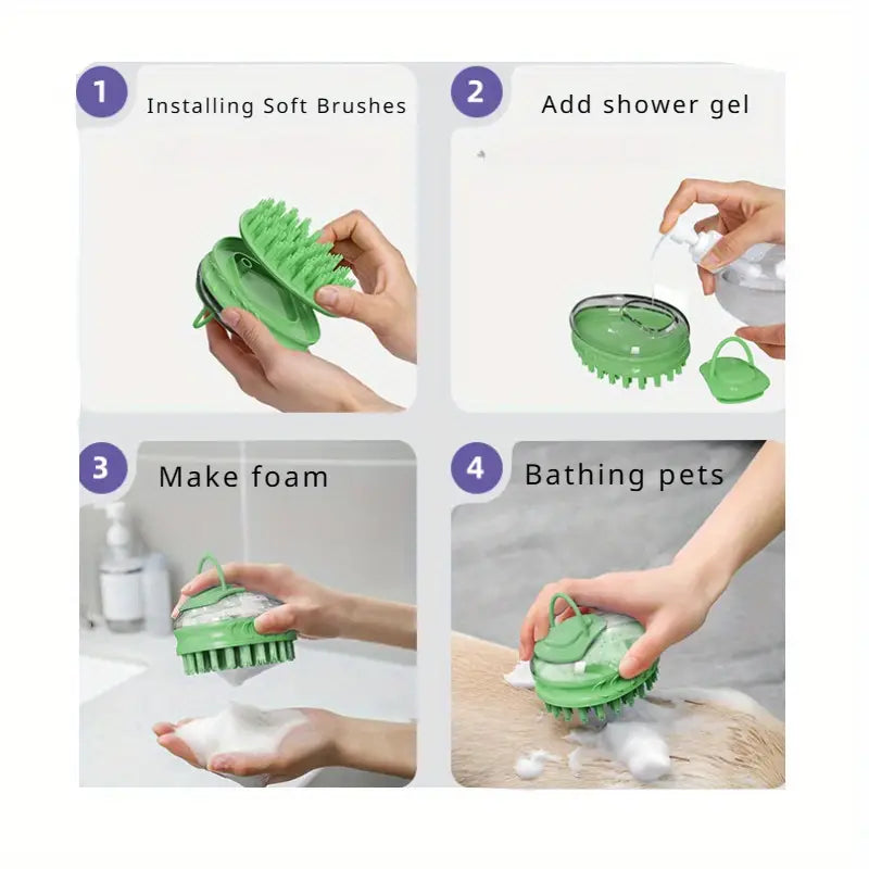 Pet Shower Brush, Massage Bathing Comb With Shampoo Storage For Dog & Cat Grooming Tool