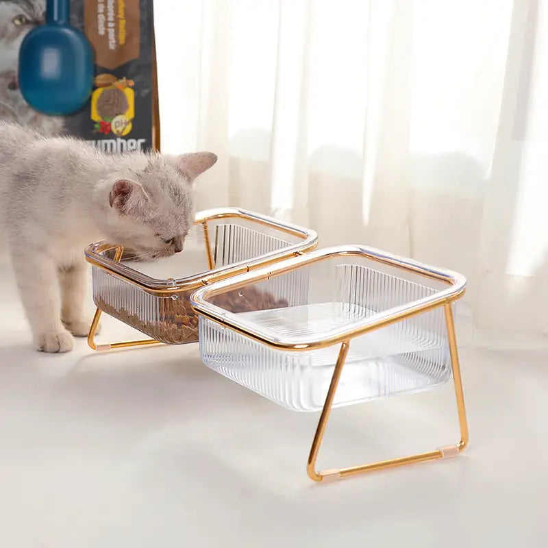 Vertical Double Cat Bowl for Easy Feeding and Hydration