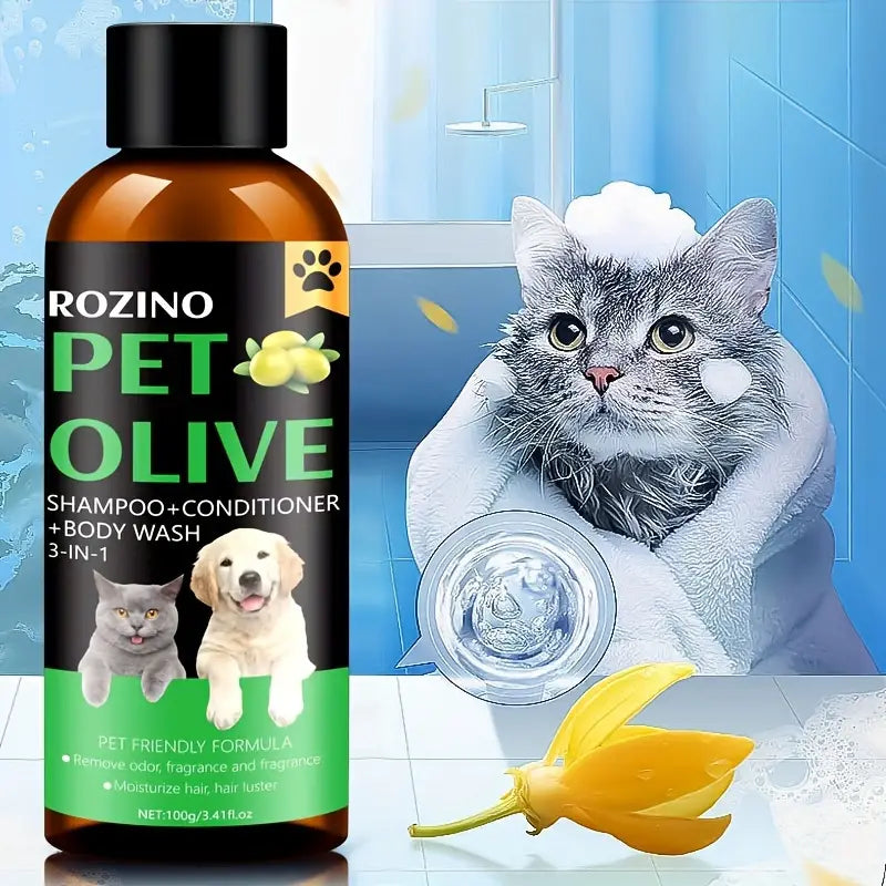 Natural Olive Essence Dog Bath Shampoo Hair Care Element, Pet 3-in-1 Shampoo Hair Care Bath Gel, Mild And Clean, Soothe The Skin, Make The Fur Shiny, Safe And Healthy, Universal For Cats And Dogs