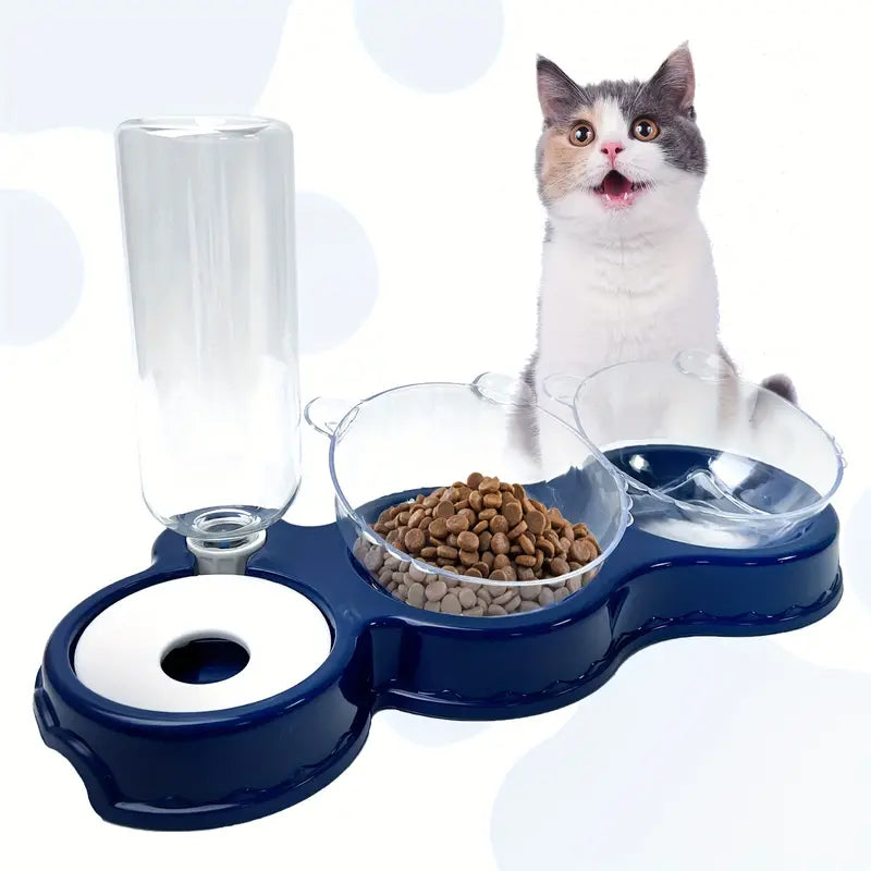 Elevated Cat Bowls with Automatic Water Bottle and Removable Inclined Food Bowls
