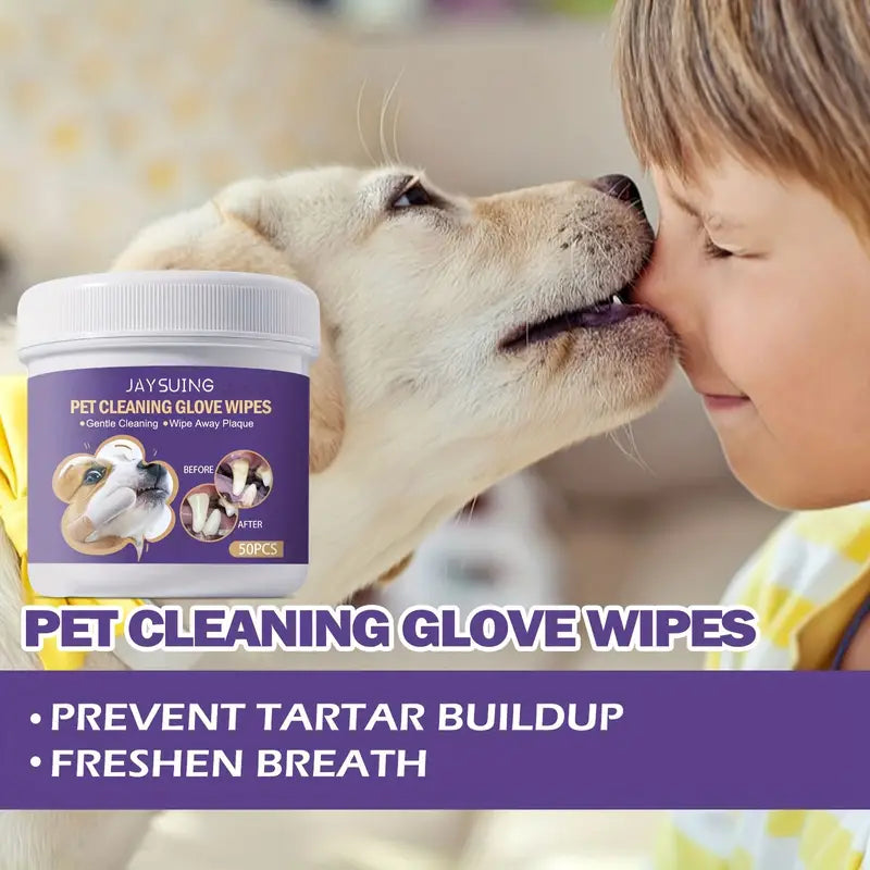 Pet Dental Care Teeth Wipes - Finger Toothbrush for Dog & Cat Teeth Cleaning - Fresh Breath & Healthy Gums