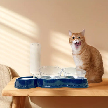 Elevated Cat Bowls with Automatic Water Bottle and Removable Inclined Food Bowls