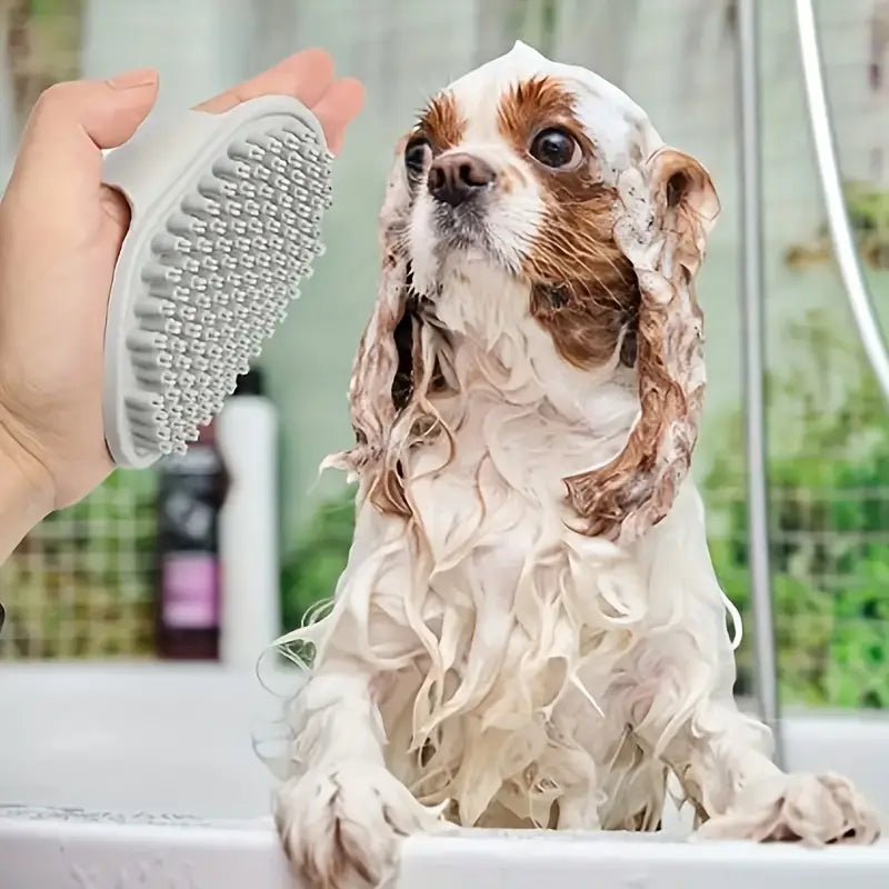 Soothing Dog Bath Brush for Short Hair Shedding and Grooming - Massages and Reduces Shedding