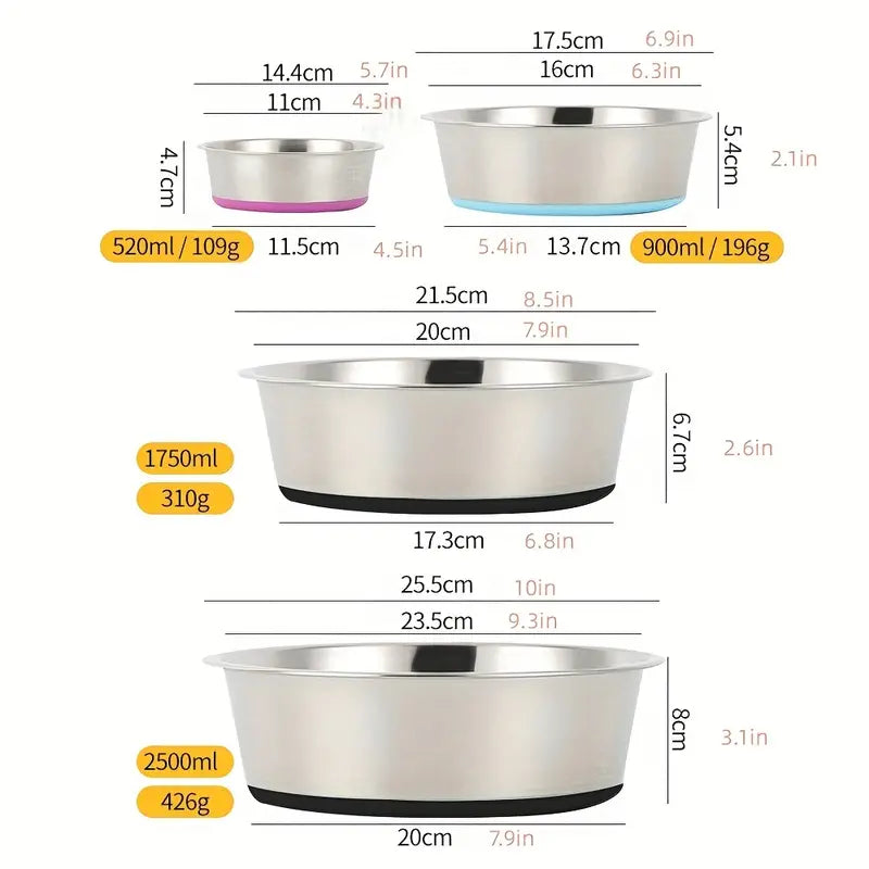 Anti-Slip Stainless Steel Dog Bowls with Silicone Base for Easy Feeding and Hydration