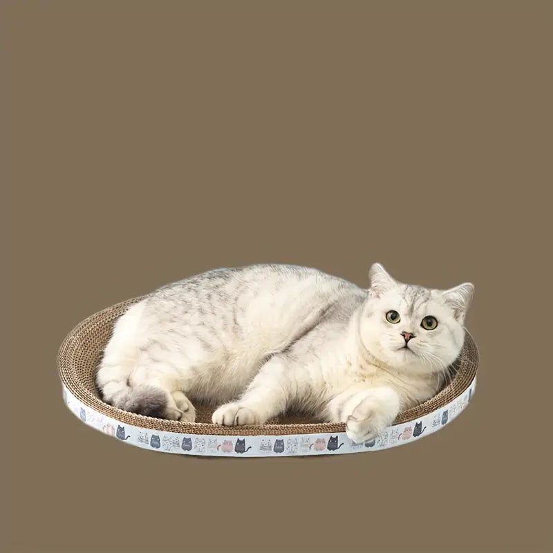 Durable Oval Cat Scratcher Bed - Corrugated Scratching Board and Lounge for Cats